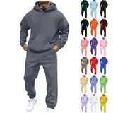 Jogginganzug, Jogginganzug Herren Warm Gefüttert Trainingsanzug 3D Logo Dick Sportanzug Einfarbig Hoodie Y2K Hip Hop mit Taschen Hausanzug Klassisch JogginganzugEinfachheit Tracksuit Set