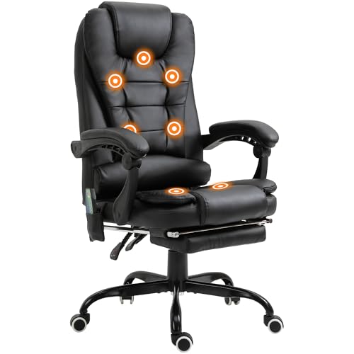 Vinsetto Massagesessel Chefsessel mit Integrierter Fußstütze höhenverstellbarer Drehstuhl mit 7 Massagepunkte Unterem Rückenpolster PVC Metall 67 x 79 x 111-121 cm Schwarz