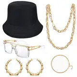 Goenb 80s 90s Accessories Outfit, Hip Hop Kostüm Kit Rapper Accessoires Rapper Sonnenbrille Fake Gold Kette Hip Hop Accessoires für Frauen Männer (Schwarz)