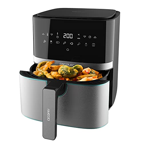 Cecotec Heißluftfritteuse 5,5 L Cecofry Full Inox 5500 Pro. 1700 W, Kompaktes und Digitale, Diät-Fritteuse, Edelstahlausführung, ölfrei, PerfectCook-Technologie, Thermostat, 8 Modi