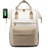 LOVEVOOK Rucksack Damen, 15,6 Zoll Laptop Arbeitstasche Reiserucksack Schulrucksack Groß, Wasserdichter Daypacks Schultasche Lehrertasche Backpack Women Elegant für Arbeit Reise Schule Uni Büro, Beige