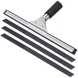 Fensterabzieher Profi, 30cm Duschabzieher Edelstah Fensterwischer Gummigriff Duschwischer mit 4 Ersatz-Gummilippe für Glas Badezimmer Fliesen Fensterreinigung, Schwarz