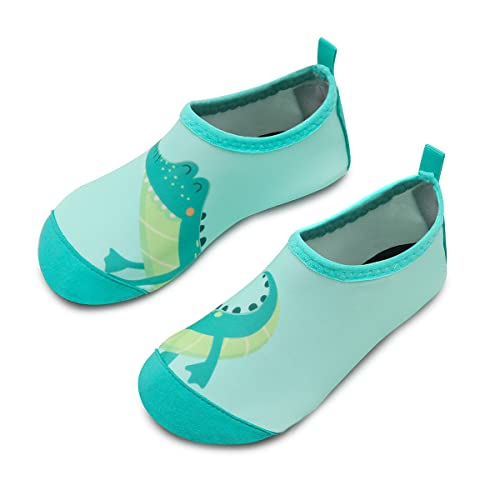 Kinder Badeschuhe Wasserschuhe Strandschuhe Mädchen Junge Schwimmschuhe Barfußschuhe rutschfeste Surfschuhe Sportschuhe Kleinkind Schwimmbad(Crocodile Light Green,26/27 EU)