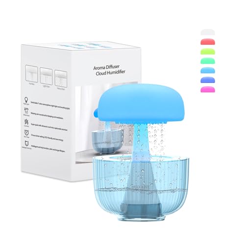 Luftbefeuchter,Humidifier,Regen Pilz Lampe mit Duft&7 Farben LED Regenlampe,Regenpilz Lampe mit Wassertropfen&Regengeräusche,Water Drop Air Humidifier für Räume,Zuhause,Kinderzimmer(Quallenform)