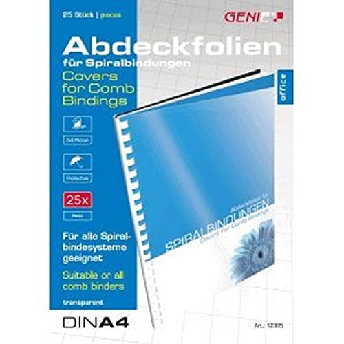 Genie 12385 Deckblätter (DIN A4; glasklar; 150 Micron; geeignet für alle Bindegeräte) 25 Stück transparent