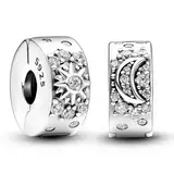 2 Stück Charms Anhänger Damen 925 Sterling Silber Sonne Mond Sterne Pavé Clip Zirkonia Bead Charm Stopper Schmuck Geburtstagsgeschenke Denkmal für Frauen Freundin Mutter