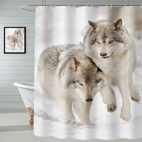 SHROUDEX Duschvorhang Wolf Wald Tier Mond Nacht Duschvorhänge 180x180 cm Wolf Duschvorhang-Sets Waldmond Wölfe Textil Wald Tier Duschvorhänge (7,120 x 200 cm)