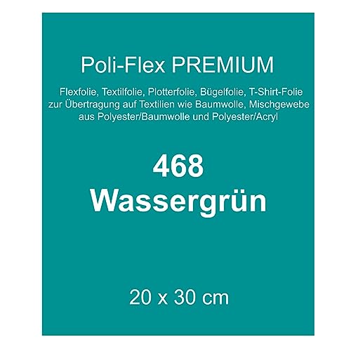 Generisch [30,00 €/m²] Bügelfolie Textilfolie Flexfolie Poli-Flex Premium wassergrün grün 30x20cm Textilveredelung T-Shirt aufbügeln Bügelbild Plotterfolie bügeln