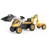 Smoby - Traktor Builder Max + Anhänger - Schaufelbagger für Kinder - Einstellbarer Sitz - Lenkrad mit Hupe