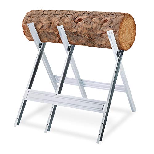 Relaxdays Sägebock, Holzsägearbeiten, klappbar, Sägegestell für Kettensägen, Stahl, H x B x T: 81 x 75,5 x 81 cm, silber