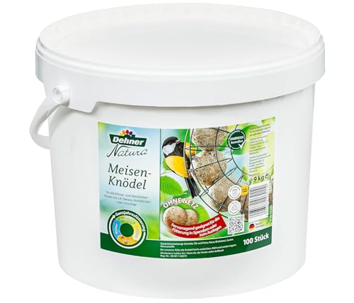 Dehner Natura Premium Meisenknödel ohne Netz, ganzjähriges Wildvogelfutter proteinreich / energiereich, Vogelfutter für Wildvögel, im Eimer, 100 Stück je 90 g (9 kg)