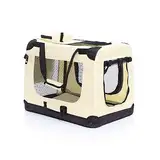 Fudajo Faltbare Transportbox für Hunde, Katzen S (50x34x36cm), robust, leicht, sicher, Hundebox mit Tragegriff und Decke, Beige