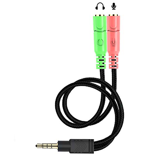 Headset-Adapterkit mit 3,5 mm Klinkenkabel CTIA für Laptop,Mac,PS4,Smartphone,Xbox One,Tablet-Ohrhörer mit Kopfhörer/Mikrofon gleichzeitig Y-Splitter Audio 2 weiblich auf 1 männlich