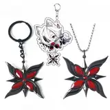 DAOWIN Genshin Impact The Knave Schlüsselanhänger Halskette 3 Stück Ruby Cool Cool Anhänger Set Arlecchino Cosplay Charms