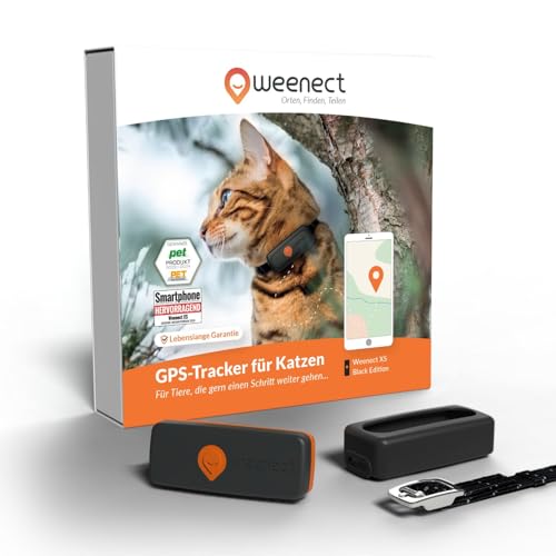 Weenect XS für Katzen - NEU Mini GPS-Tracker für Katzen | GPS-Tracking in Echtzeit | Ohne Distanzlimit | Kleinstes Modell auf dem Markt | Halsband inkludiert | Abonnement