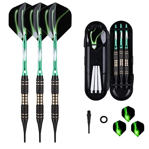 sanfeng Dartpfeile, Dartpfeile mit Kunststoffspitze 18 Gramm, 3 Stück Profi Softdarts Pfeile 16 Gramm für elektronische dartscheibe, 6 Flights 50 Anti-Lose Gummiringe 30 Spitzen