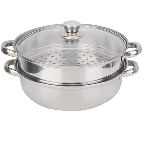 Dampftopf, 28cm Kartoffeldämpfer aus Edelstahl, 2-Lagiger Dampfgartopf, Topf mit Dämpfeinsatz mit Glasdeckel, Dampf Topf für Alle Kochflächen