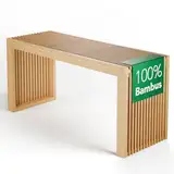 NewHabitat Sitzbank aus Bambus – Stilvolle Sitzbank für Flur, Esszimmer, Schlafzimmer & Badezimmer – Hochwertige Garderobenbank Holz (90x43x33cm)