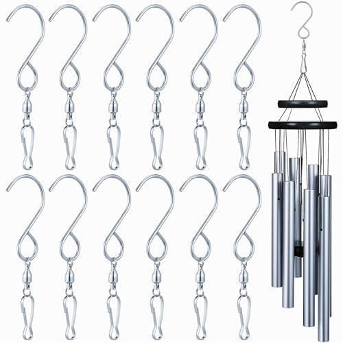 VICASKY Drehbarer Haken 12PCS 3D 90mm Drehbarer Hakenclip Spinning Windspielen Haken Clips Edelstahl Dual Clip Wirbel Windspinner zum Aufhängen Windspiel Edelstahl Kugelaufhänger Silber Hängebügel