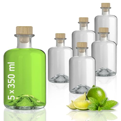 Geniess-Bar! 5 Glasflaschen 350 ml leer zum selbst Befüllen mit Korken Apothekerflasche Essig Öl Flasche