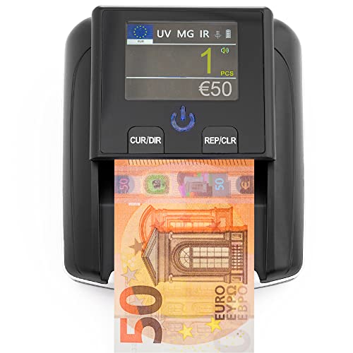 Banknotenprüfer & Geldzählmaschine Banknoten 2in1 - Einzeln einlegen - Banknotenprüfer Falschgelderkennung mit UV/MG/IR für falsche Euro-, Pfund-, Dollarscheine - mobiler Scanner Testlicht & kompakt