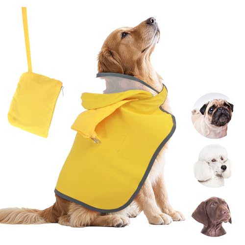 Grevosea 1 Stück Regenjacke Hund Hunderegenmantel Wasserdichter Hundemantel Verstellbare Hunderegenjacke mit Reflektierenden,Regenmantel Hund mit Reißverschluss für Spaziergänge -M