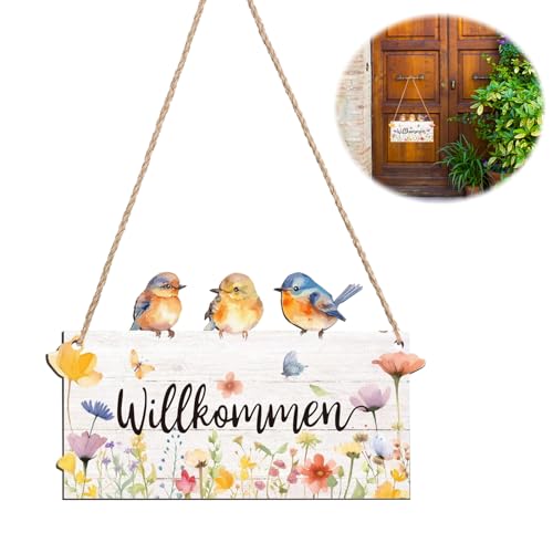 Yuqilin 12 * 20cm Gartendeko Türschild Willkommen Türhänger Aus Holz Deko Garten Vintage Willkommensschild Hängendes Holzschild Deko Hängend Frühling Schild für Garten, Haustür, Hintertür