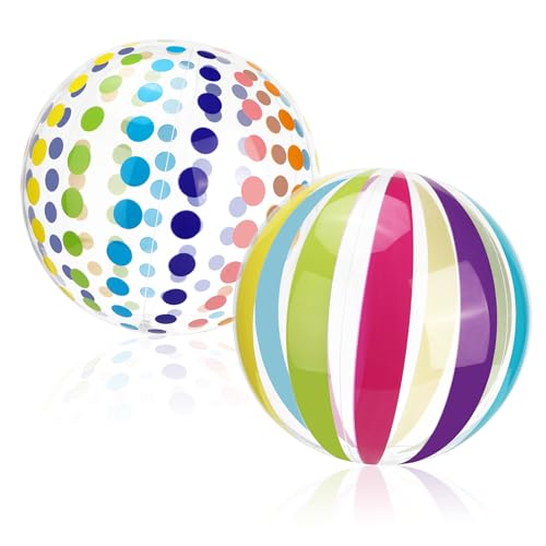 Quuylin Wasserball Aufblasbar, 2 Stück Bunt Gestreifter WasserbäLle, 40cm Strandball, Sommer Schwimmball Wasserspielzeug für Kinder Erwachsene Strand, Pool Party, Outdoor-Aktivitäten