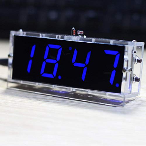 Nimoa DIY Elektronisches Uhrenset, 4 Stück, LED-Digitaluhr, automatische Anzeige der Uhrzeit/Temperatur, Blau