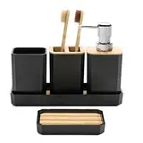 FEILANDUO Badezimmer-Zubehör-Set, 5-teiliges Badezimmer-Zubehör-Geschenk-Set, Seifenspender, Seifenschale, Zahnbürstenhalter, Zahnputzbecher, Schminktisch-Tablett, Boho, Moderne Badezimmer-Dekoration