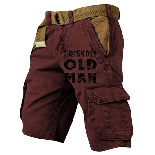 KONG JIMFAN Cargohose Herren Kurz Hose Knielang Cargo Shorts Arbeitsshort mit Taschen Sommer Arbeitshosen Männer Freizeit Shorts Baggy Radlerhose Sporthosen Outdoor Jagdhose Wanderhose(#E Wine,XL)