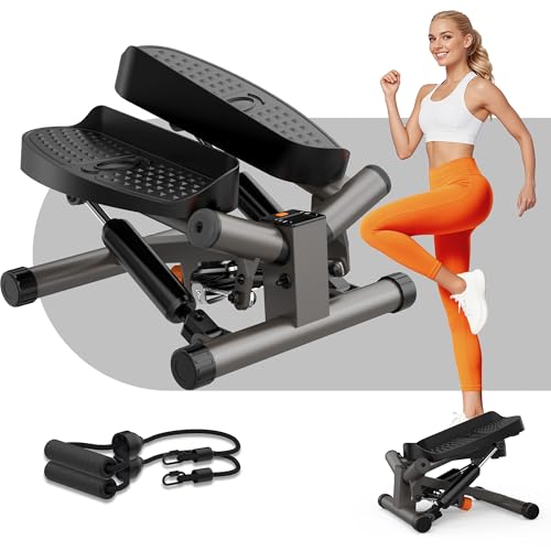 Niceday Twist Stepper für Zuhause | Swing Stepper mit Power Ropes | Stepper Hometrainer mit LCD Display | 2 in 1 Trainingsgerät bis 100kg | Bein/Arm Trainer (Twist Stepper mit Bändern)