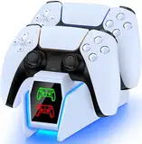 HASACOOL PS5 Controller Ladestation Zubehör, Dual PS5 Ladestation Controller mit RGB Light, Ladestation PS5 Controller mit 2 Std Schnelllade, Ladestation für PS5 Controller&Edge Controller(Weiß)