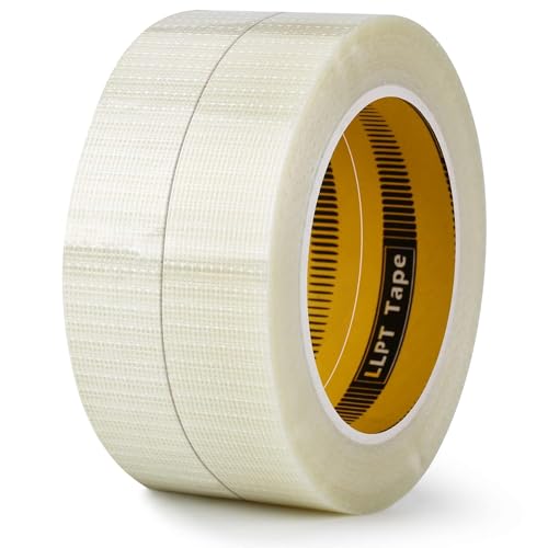 LLPT Filamentklebeband Umreifungsband Verstärktes Glasfaserband 25mm x 33m 2 Rollen Hochbelastbares Verpackungsband für Versand Versandkarton-Bündel (TGT2533TT02)