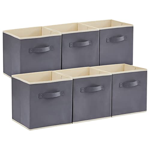 Lifewit 6 Stück 18L Faltbare Aufbewahrungswürfel, Mittel dekorative Aufbewahrungsboxen aus Stoff mit Griffen zur Organisation von Regalen Schränken, 26,5 x 26,5 x 28 cm, Grau