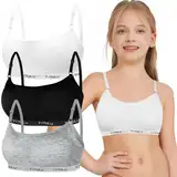 Mädchen Sport BHS Teens Unterwäsche mit Abnehmbar Gepolsterte und Verstellbarem Schultergurt 3er-Pack Bralette Top Bustier für 8-14 Jahre Kinder