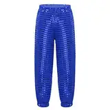 inlzdz Unisex Kinder Glitzer Pailletten Hose Jungen Mädchen Glänzend Tanzhose Jazz Hip Hop Dancewear Performance Tanzkostüm Karneval Fasching Blau 128-140