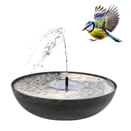 Solarbrunnen Set für draußen 37 cm Schale anthrazit - Schwimmende Solar Springbrunnen Fontäne und Vintage Dekoschale als Outdoor Gartenbrunnen - Außen Garten-Deko Balkon-Deko Wasserspiel