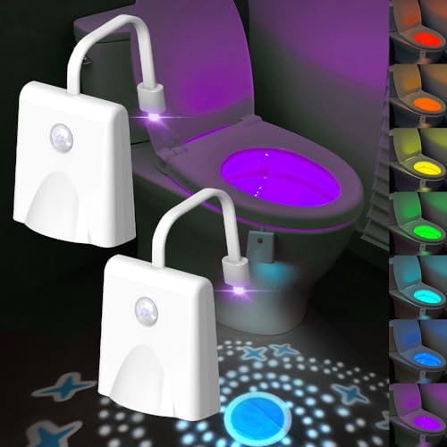 2 Stück Toilette Licht WC-Nachtlicht, 7 Farben Motion Sensor LED Toilettenlicht Toilettenschüssel Nachtlicht Farbwechselnde Toilettenbeleuchtung Toiletten-Nachtlicht für Kinder Badezimmer Hause