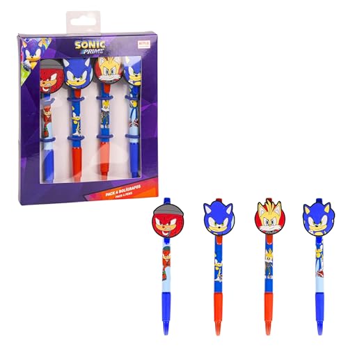 Sonic The Hedgehog Stifte, 4er-Pack Sonic Prime Stifte, Sonic Tails und Knuckles 3D-Design