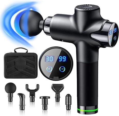 Massagepistole Handmassagegerät Massage Gun für Nacken Schulter Elektrische Deep Tissue Massage Gun mit 30 Geschwindigkeiten 6 Verschiedene Massageköpfe Massagekörper-Entspannungswerkzeuge (Schwarz)2