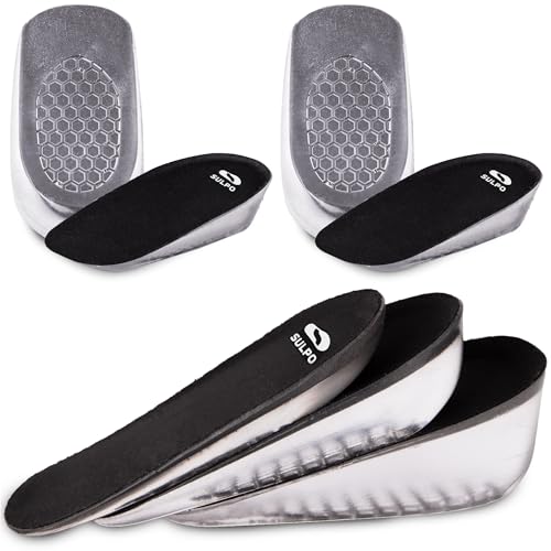 SULPO 2Paare Halbe Einlegesohlen Herren, Einlagen Schuhe für Höhenvergrößerung, Schuheinlagen, Orthopädische Gel Kissen, Fersenerhöhung - Fersenkissen für Fersen und Beinlängendifferenz