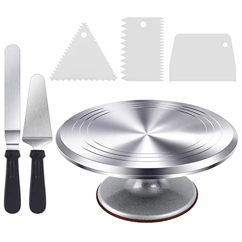 Tortenplatte Drehbar, Ohuhu Drehbare Tortenplatte 30 cm, Aluminiumlegierung Tortendrehteller Drehteller Torte Set mit 2 Winkelpaletten und 3 Teigschaber, Tolles Geschenk zum Muttertag