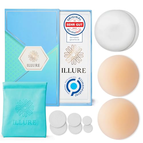 ILLURE® Nippelpads – Damen Nipple Cover [1 Paar] mit Brustwarzenschutz - Nipple Pads wiederverwendbar & waschbar - dünne selbstklebende Brustwarzen Nippelabdeckung aus hypoallergenem Silikon [8 cm]