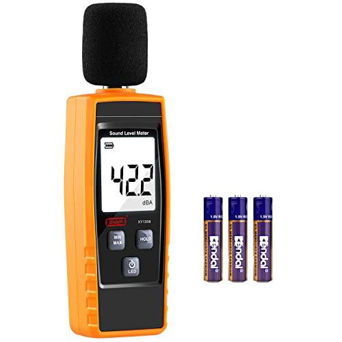XinJiaYi Dezibel Messgerät, Tragbares db Messgerät (Schallpegelmessgerät), digitales Geräuschmessgerät, Bereich 30-130 dB(A) dB-Messgerät, Geräuschpegel-Soundmonitortester Gelb