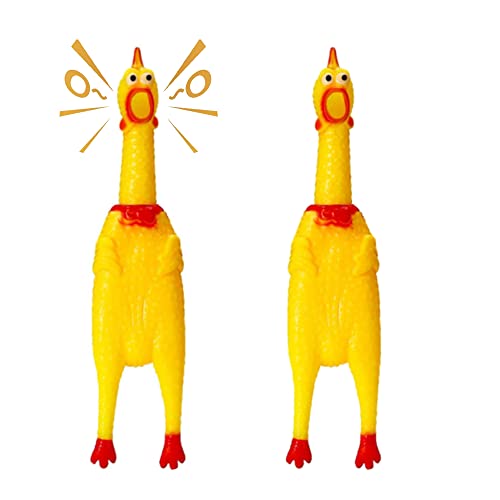 XFLYP 2 Stück Gummi Schreiend Hühner Spielzeug, Hundespielzeug Rubber Screaming Chicken Yellow Quietschende Dekompression Kleines Spielzeug zum Reinigen der Zähne