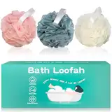 Amazerbst loofah Shower Puff for Women and Men, Soft Body Scrubber Bath Sponge Set of 3 (Pink Yellow Blue)