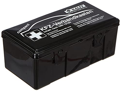Kalff 23503 Auto Verbandskasten Kompakt Din 13164, Kfz Erste Hilfe Set, Box für Kofferraum, Notfall Zubehör für Pkw, Motorrad, Schwarz
