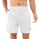 Aomig Herren Corduroy Shorts, Sommer Casual Weiß Kurze Hose, Kurze Sporthose Herren, Elastische Taille Jogginghose Kurz Laufhose mit Taschen, Casual Leichte Luftige Shorts(M)