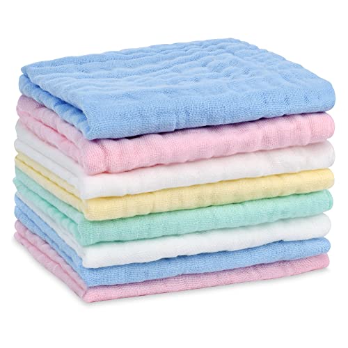Aolso Baby Musselin Waschlappen, 8 Stück Bio-Baumwolle Baby Waschlappen, Mehrzweck Baby Handtücher Set, Waschlappen Kinder für Neugeborene, Saugfähig, 25 * 25cm